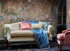 Bespoke, handmade sofa in a biscuit silk velvet with embroidered cushions. - Beaumont & Fletcher