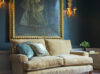 Bespoke handmade sofa in beige mohair with embroidered cushions and bespoke lighting. - Beaumont & Fletcher