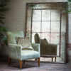 Bespoke, handmade armchair in velvet with luxury panelled mirror and embroidered cushions. - Beaumont & Fletcher