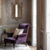 Bespoke, handmade armchair in mohair with embroidered cushion and luxury mirror. - Beaumont & Fletcher