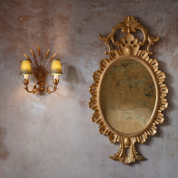 Wheatsheaf wall light in distrssed gold_insitu