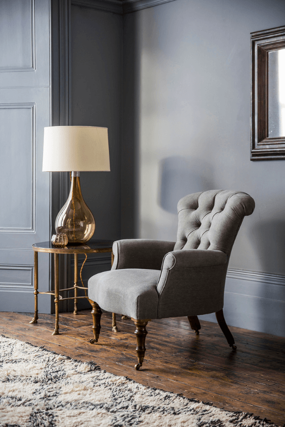 Victorian armchair in grey linen