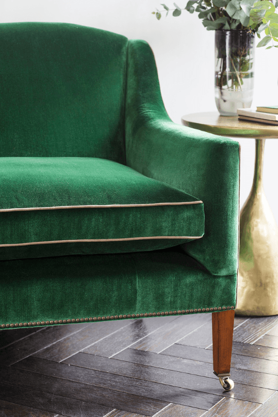 Luxurious silk velvet sofa in a beautiful shade of green