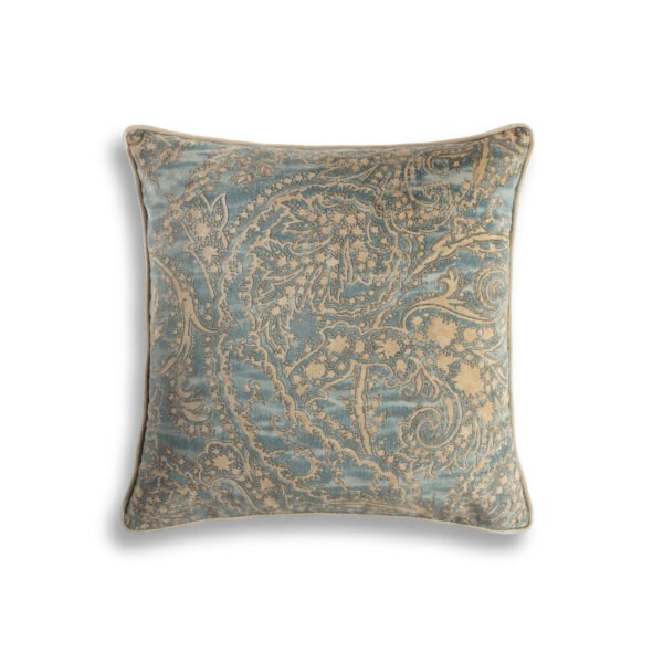 Balthazar cushion - Azure with back and piping in Capri silk velvet - Stone